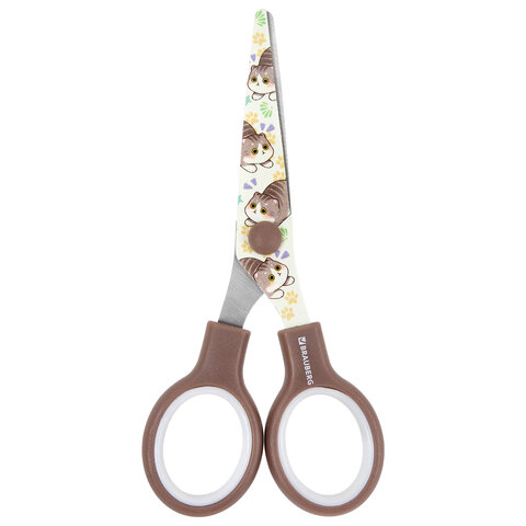 Ножницы 130 мм, коричневые, с цветной печатью «Милые котики», BRAUBERG CUTE CATS