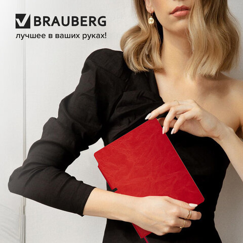 Блокнот А5 (140×200 мм), BRAUBERG «NEBRASKA», под кожу, 80 л., линия, красный