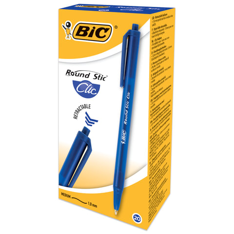 Ручка шариковая масляная автоматическая BIC Round Stic Clic синяя (толщина линии 0.4 мм)