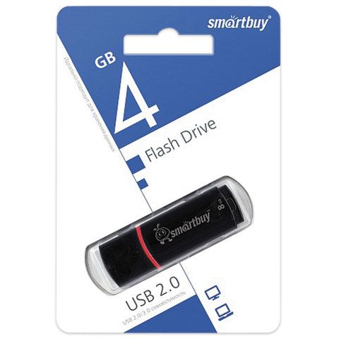 Флэш-диск 4 GB, SMARTBUY Crown, USB 2.0, черный