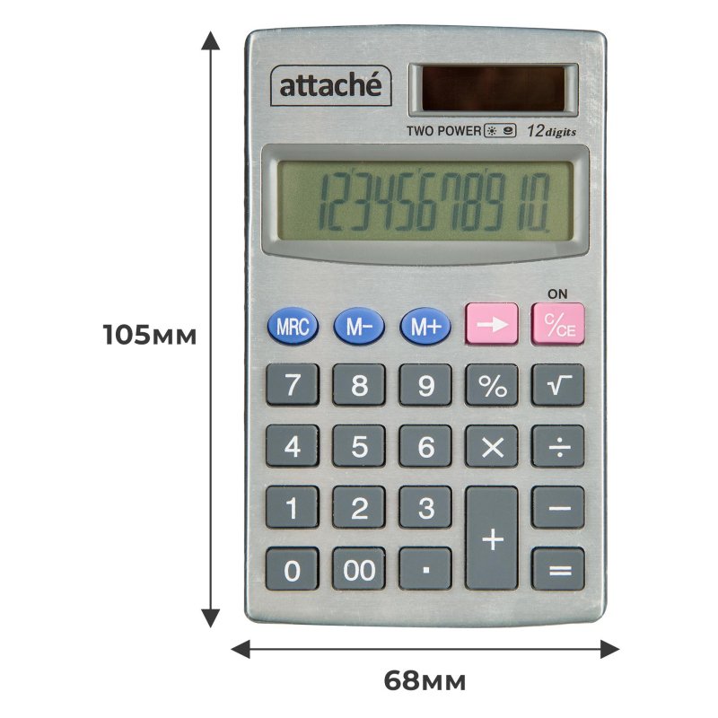 Калькулятор карманный Attache ATC-333-12P 12-разрядный серебристый