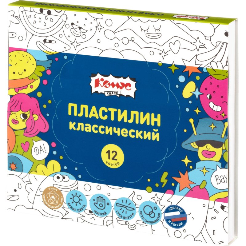 превью Пластилин классический Комус Класс Максики 12 цв/наб, 240г, со стеком