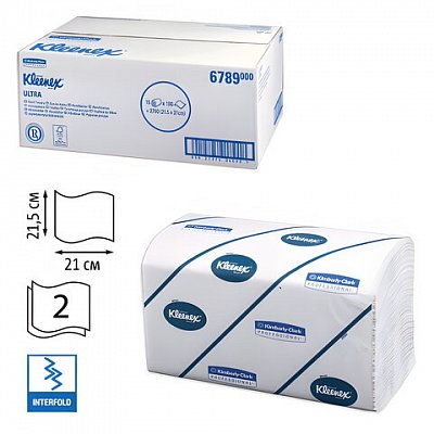Полотенца бумажные листовые Kimberly Clark Kleenex Interfold Z-сложения 2-слойные 15 пачек по 186 листов (артикул производителя 6789)