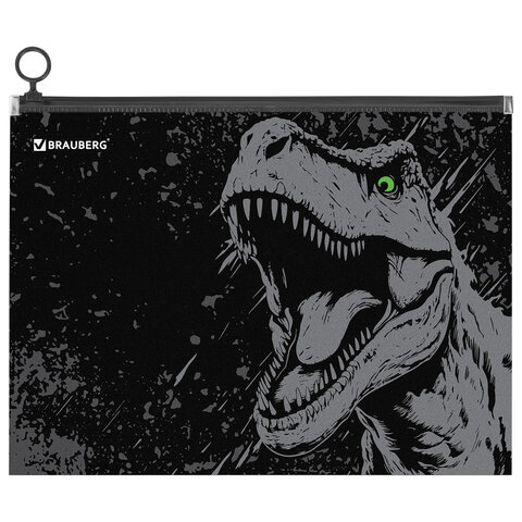 превью Папка для тетрадей BRAUBERG А4, 1 отделение, пластик, на zip-lock молнии, «Scary dino»
