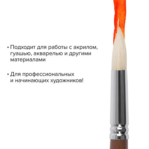 Кисть художественная профессиональная BRAUBERG ART «CLASSIC», щетина, круглая, № 14, длинная ручка