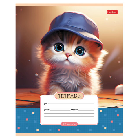 Тетрадь 12 л., HATBER клетка, обложка картон, «Мы - котики! » (микс в спайке), 086195