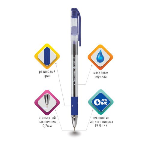 Ручка шариковая масляная BRAUBERG «Max-oil», с грипом, корпус прозрачный, толщина письма 0.7 мм, синяя