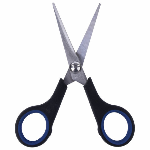 Ножницы BRAUBERG «Soft Grip», 140 мм, резиновые вставки, серо-зеленые, 3-х стор. заточка, карт. уп. с подв.