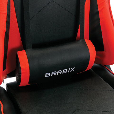 Кресло компьютерное BRABIX «Hunter GM-130», две подушки, экокожа, черное/красное