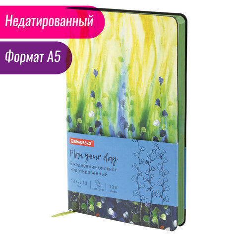Ежедневник недатированный А5 (138×213мм), BRAUBERG_Серия_8наз2, гибкий, 136л, кожзам, 