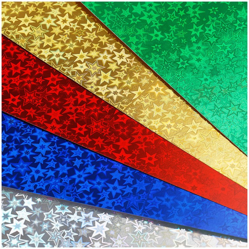 Картон цветной А4, ArtSpace, 5л., 5цв., металлизированный голографический, узор «Звездочки», в папке