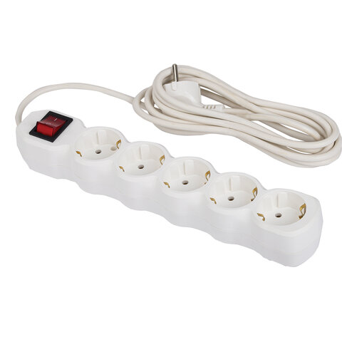 превью Сетевой фильтр СУ10-005 5 розеток, с заземлением, выключатель, 16 А, 3 м, белый