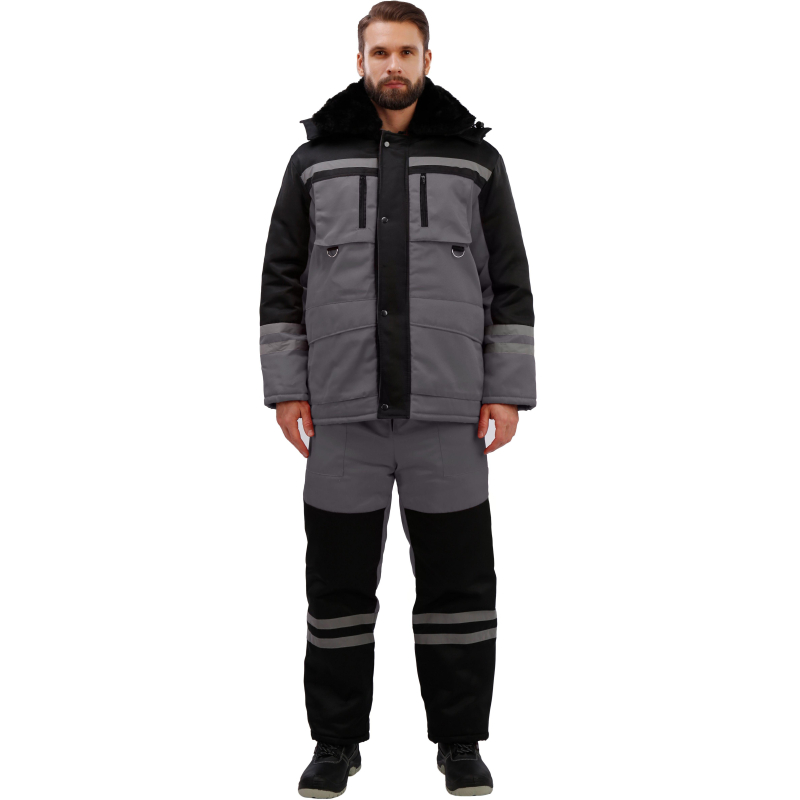 превью Костюм рабочий зимний муж з03-КПК сер/черн (р.44-46)158-165