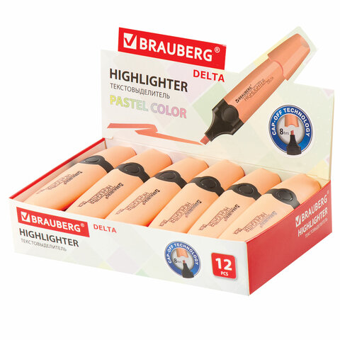 Текстовыделитель BRAUBERG «DELTA PASTEL», ПЕРСИКОВЫЙ, линия 1-5 мм