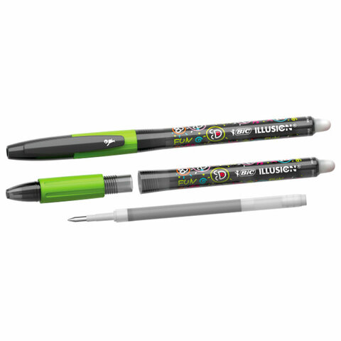 Ручка стираемая гелевая с грипом BIC «Gelocity Illusion», ЧЕРНАЯ, корпус черный, линия 0.3 мм