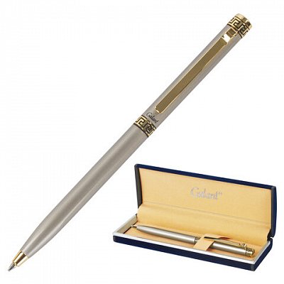 Ручка подарочная шариковая GALANT «Brigitte», тонкий корпус, серебристый, золотистые детали, пишущий узел 0.7 мм, синяя