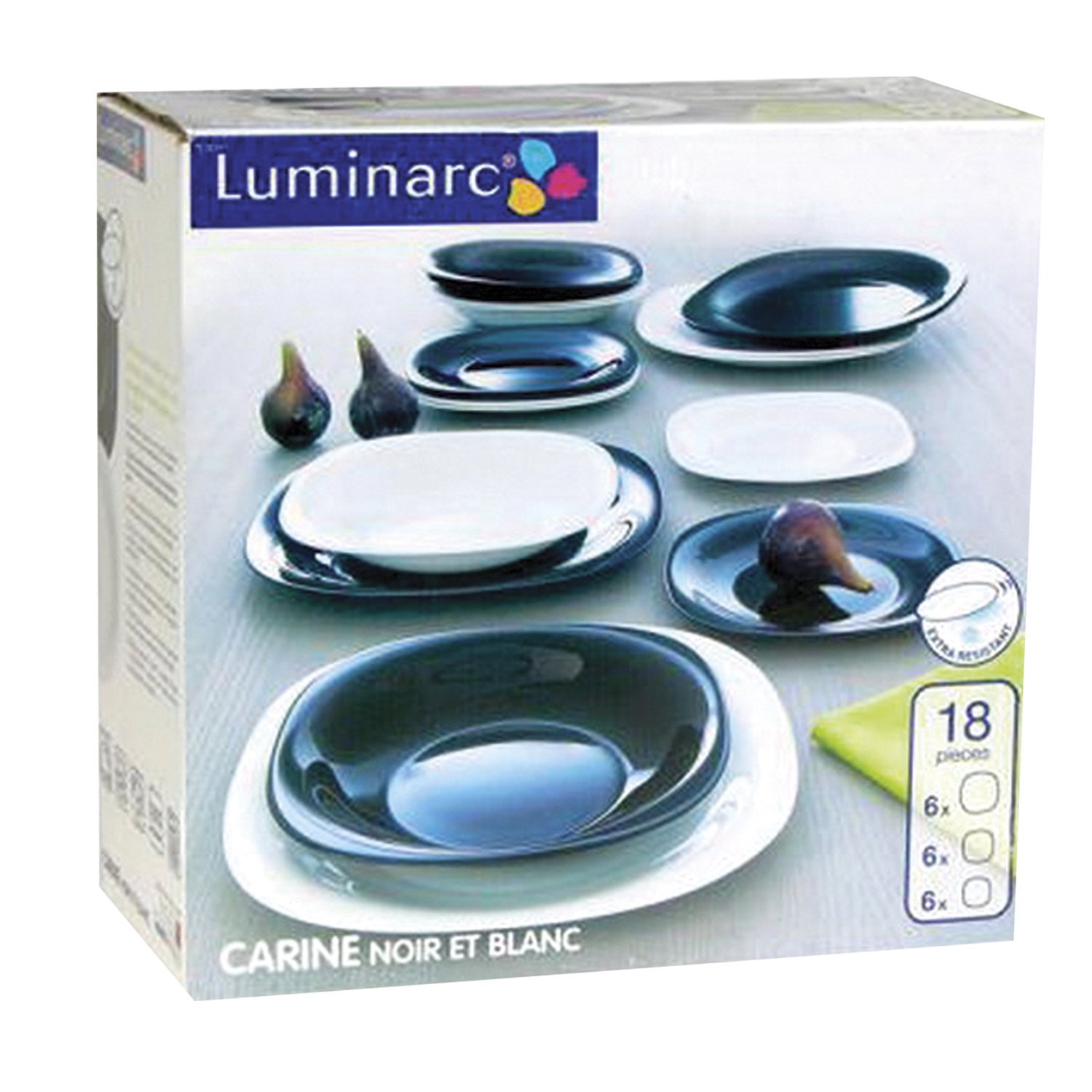 Набор посуды столовый, 18 предметов, черное и белое стекло, «Carine Mix», LUMINARC