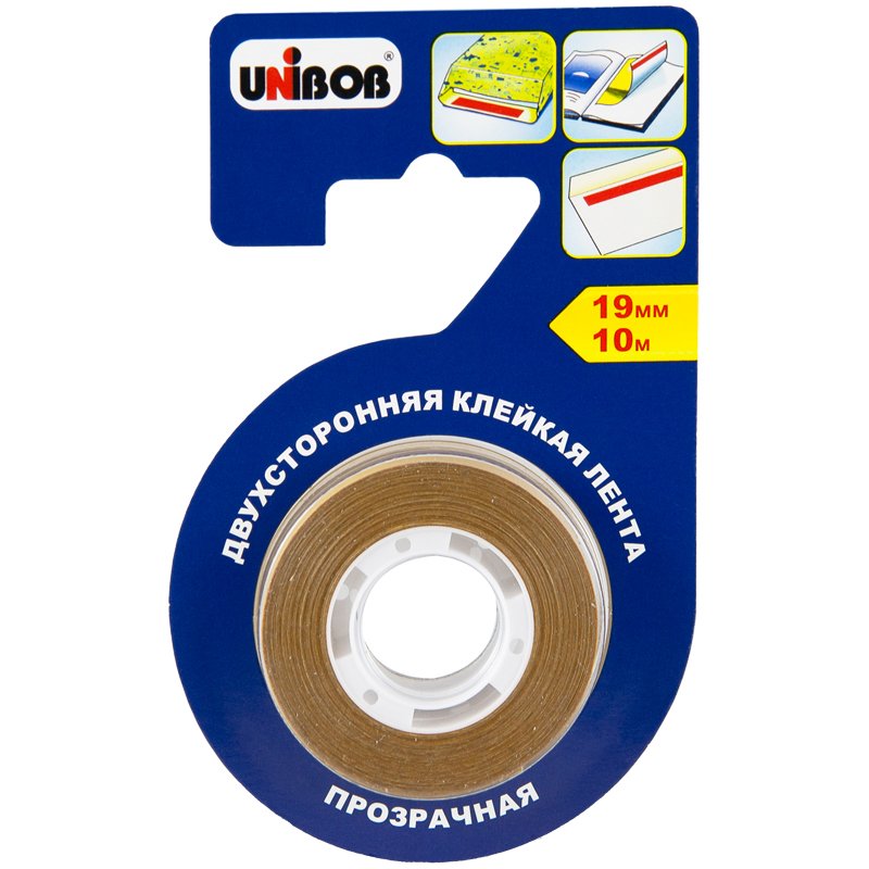 Клейкая лента дусторонняя д/ф бумаги и пленки Unibob 19мм х 10м прозрачная