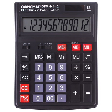 превью Калькулятор настольный ОФИСМАГ OFM-444 (199×153 мм), 12 разрядов, двойное питание, ЧЕРНЫЙ