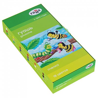 Гуашь ГАММА «Пчелка», 18 цветов по 20 мл, без кисти, картонная упаковка