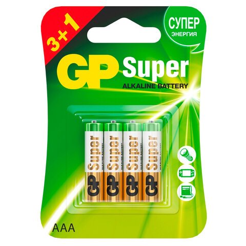 превью Батарейка GP Super AAA (LR03) 24A алкалиновая, BC4 (промо 3+1)