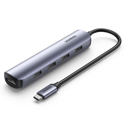 Разветвитель USB Ugreen CM417 (20197) USB-C to 4xUSB 3.0+HDMI, серый