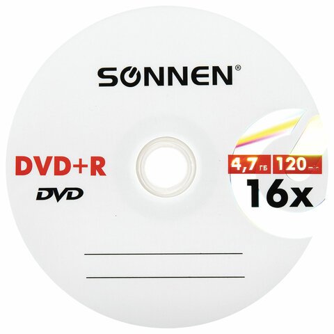 Диски DVD+R SONNEN 4.7GB 16x Cake Box (упаковка на шпиле) КОМПЛЕКТ 25шт
