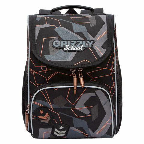 Ранец GRIZZLY анатомическая спинка, с мешком для обуви, для мальчиков, SERIOUS, 33×25х13 см