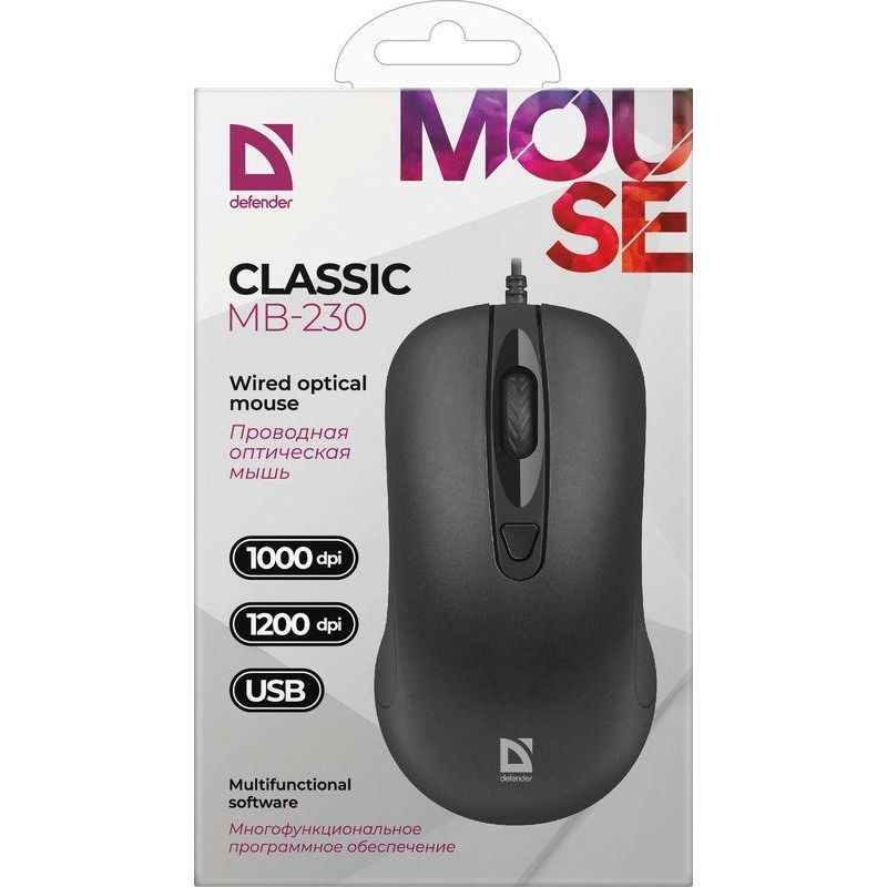 Мышь компьютерная Defender Classic MB-230 4кн,1000-1200dpi, черный, проводн