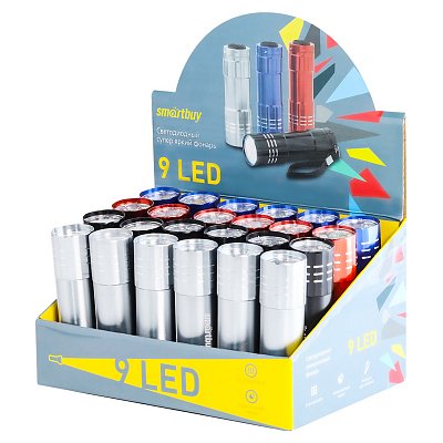 Фонарь Smartbuy display-box 16, светодиодный, алюминиевый, 9 LED, 3*ААА (не в комплекте)