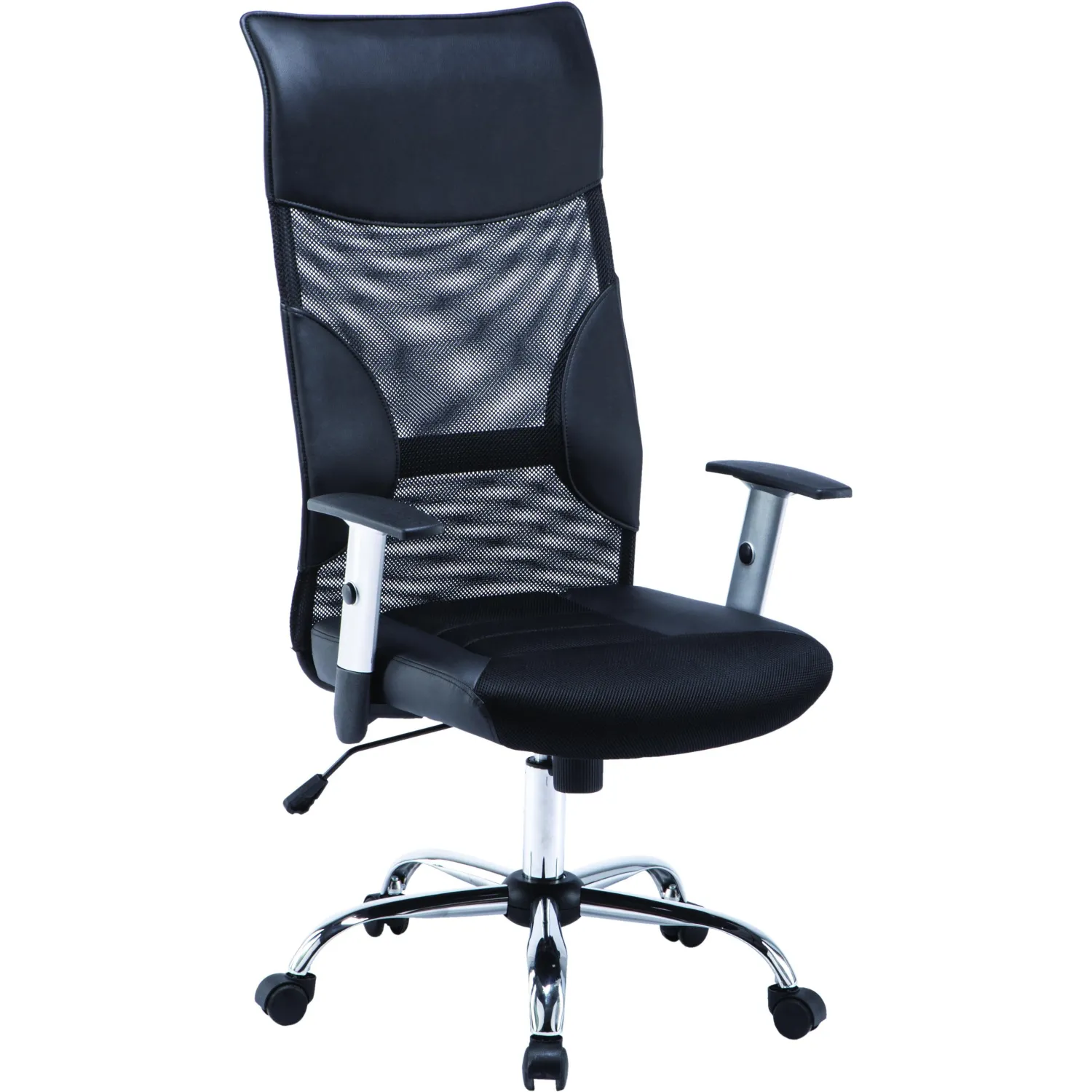 Кресло для руководителя Комус Мебель (Easy Chair) 577 чёрное (экокожа/сетка/ткань, металл хромированный)