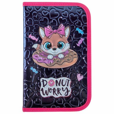 Пенал ЮНЛАНДИЯ, 1 отделение, металлизированный картон, конгрев, 19×11 см, «Donut worry»