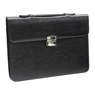 Портфель OfficeSpace «Neptun» кожзам, черный, 3 отделения, метал. замок