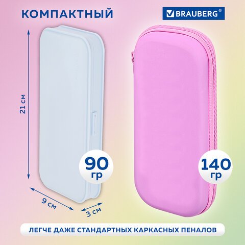 Пенал пластиковый BRAUBERG, пастельный голубой, наклейки в комплекте, 21×9х3 см