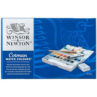 Акварель художественная Winsor&Newton «Cotman» для эскизов Делюкс, 16цв, малая кювета, кисть, клячка, карандаш, пласт. коробка