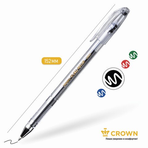 Ручка гелевая CROWN «Hi-Jell», ЧЕРНАЯ, корпус прозрачный, узел 0.5 мм, линия письма 0.35 мм