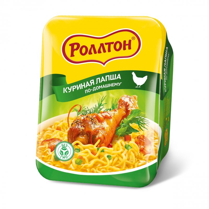 превью Лапша РОЛЛТОН быстрого приготовления, с курицей по-домашнему, 90 г, чашка, вилка