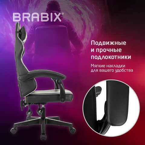Кресло компьютерное BRABIX «Shooter GM-123»2 подушкиэкокожачерное/белое533191