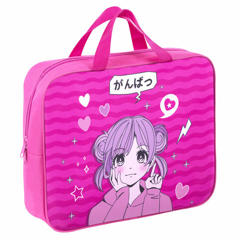 превью Папка на молнии с ручками BRAUBERG KIDS А4, 1 отделение, полиэстер, 80 мм, «Anime style»