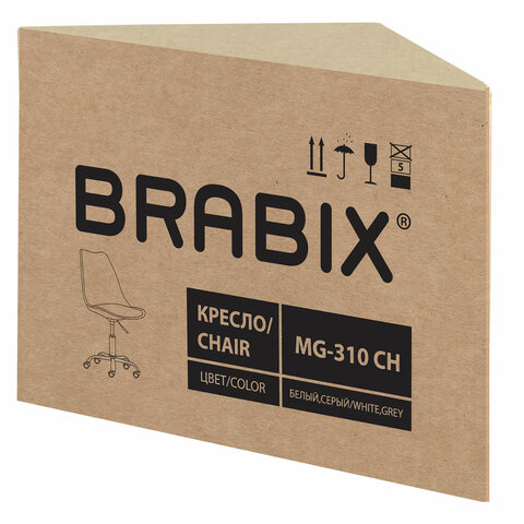 Кресло стул BRABIX «Eames MG-310 CH», хром, пластик белый, ткань серая