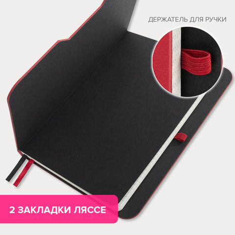 Блокнот А5 (148×218 мм), BRAUBERG «NOTE», под кожу софт-тач, с резинкой, 80 л., клетка, красный