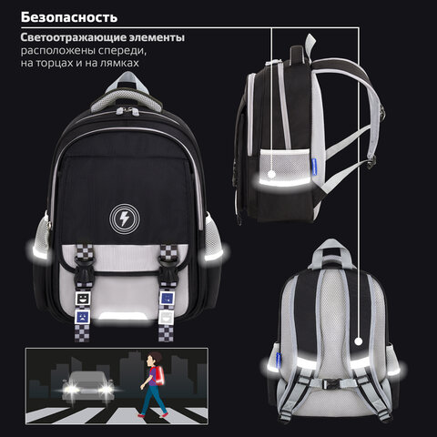 Рюкзак BRAUBERG SNAP, 2 отделения, 3 кармана, «Original black», 39×28х16 см