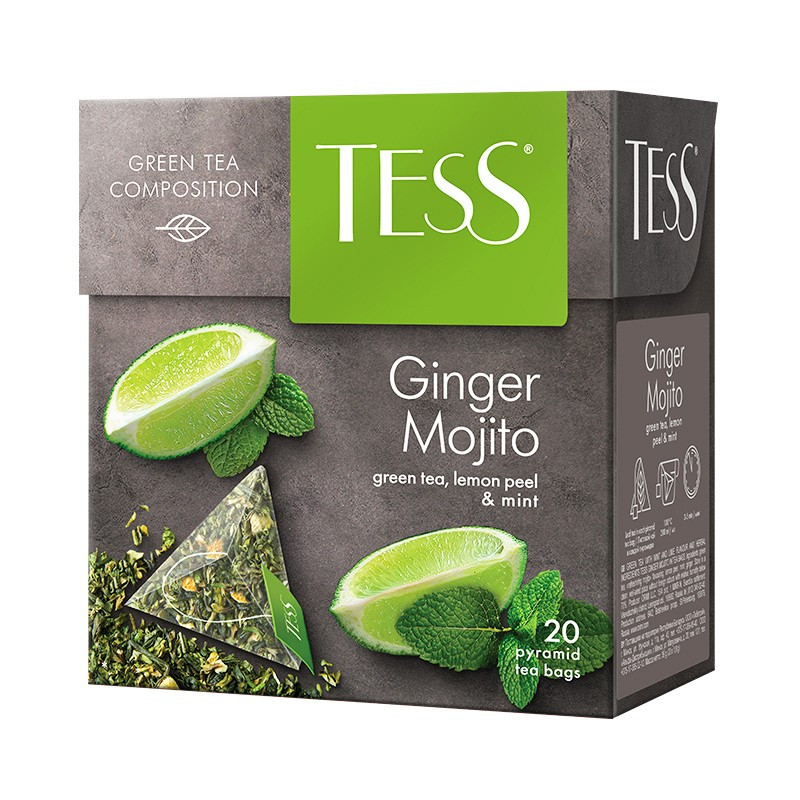 Чай TESS «Ginger Mojito», зеленый с ароматом мяты и лайма, 20 пирамидок по 1.8 г