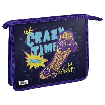 Папка для тетрадей 1 отделение, А5, ArtSpace «Crazy Time», пластик, на молнии