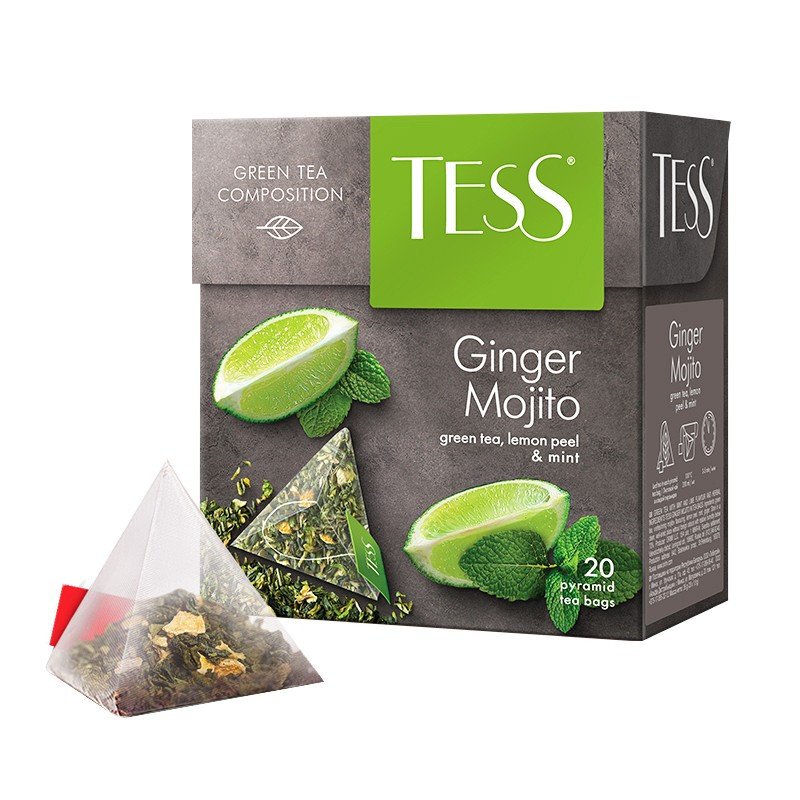 Чай TESS «Ginger Mojito», зеленый с ароматом мяты и лайма, 20 пирамидок по 1.8 г