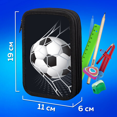 Пенал ПИФАГОР, 3 отделения, ламинированный картон, 19×11 см, «Ball kick»