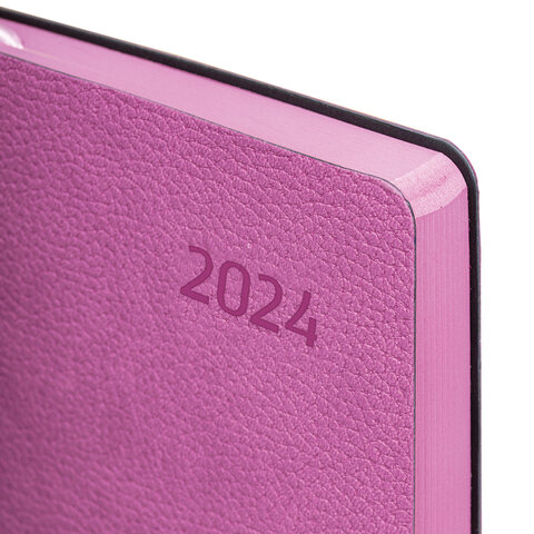 Ежедневник датированный 2024 А5 138×213 мм BRAUBERG «Stylish», под кожу, гибкий, розовый