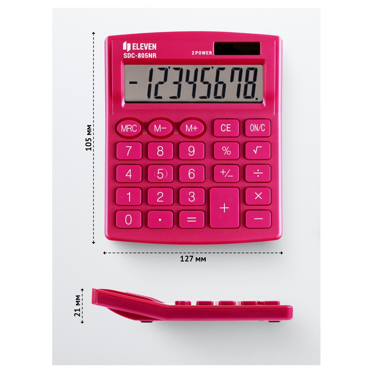 Калькулятор настольный Eleven SDC-805NR-PK, 8 разр., двойное питание, 127×105×21мм, розовый