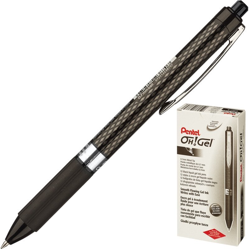 Ручка гелевая Pentel с резиновой манжетой (0,3мм, автомат, мет.клип черный)