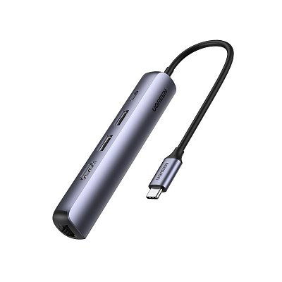 Разветвитель USB Ugreen CM418 (10919) USB-C to 2xUSB 3.0+HDMI+RJ45+PD Сереб